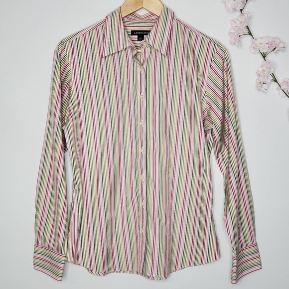 Lands End Pinstripe Button Down Multicolored Sz 10 - Picture 9 of 9